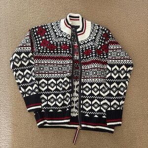 Tommy Hilfiger Black, White, and Red Zip-Up Sweater